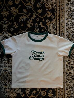 UNIQLO Tennis Ringer Baby Tee - Green Trim (Kids 9-10 fits XS/S)